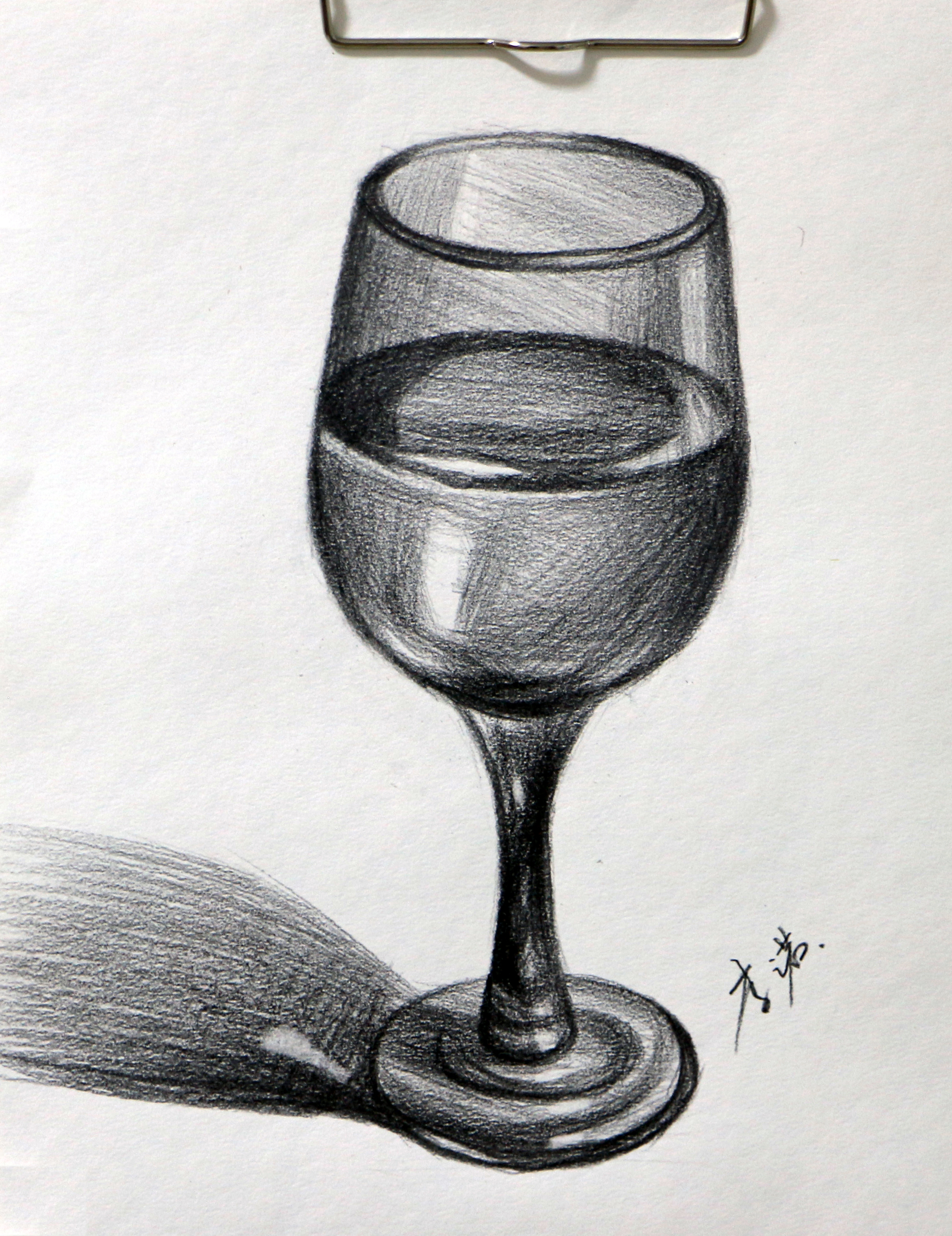红酒杯素描静物图片