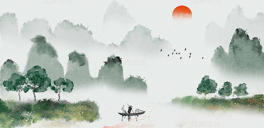 淡雅山水（图ZMjcwMTA3Njcy） - 商业插画 - 站酷设计师心灵艺坊原创素材 - 站酷ZCOOL