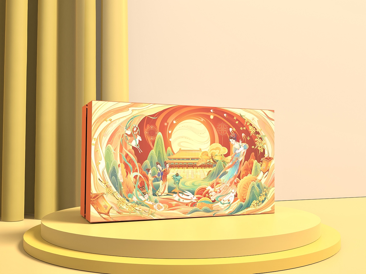 原创【盛世中秋】中秋节国潮手绘礼品包装插画