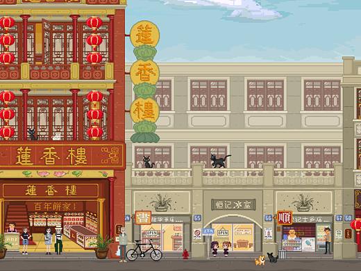 像素画广州上下九莲香楼 游戏场景图
