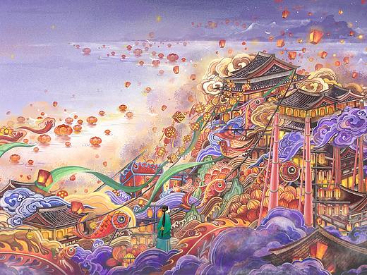 《江南灯彩图》书籍插画封面合作