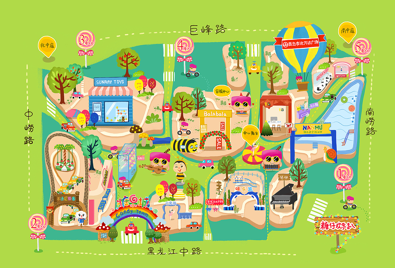 万达糖果城1周年主视觉相关插画糖果城手绘地图