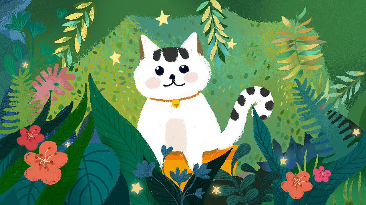 花园里的小白猫