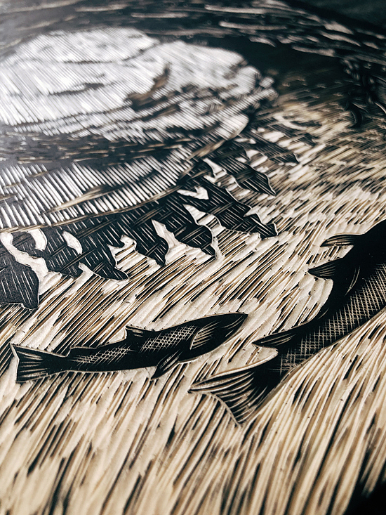 手工定制黑白木刻版画飞鱼（图ZMTQ4MTU1NDE2） - 绘画 - 站酷设计师南山晓原创素材 - 站酷ZCOOL