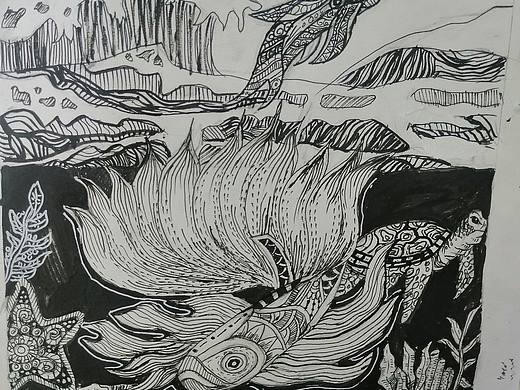 黑白装饰画《海底世界》