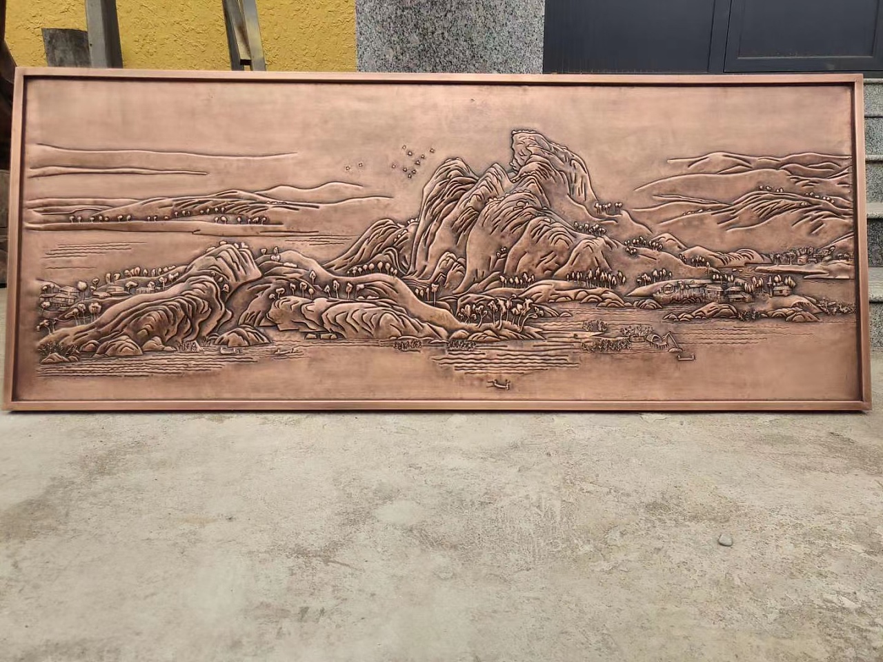 酒店大堂文化背景墙 大型锻铜画 紫铜锻造浮雕壁画