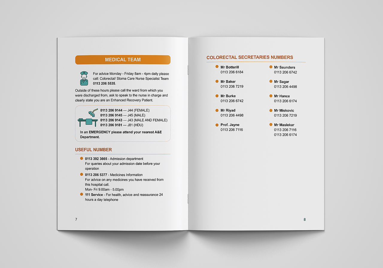 《利兹医院肠癌手术恢复手册》小册子设计 第三版