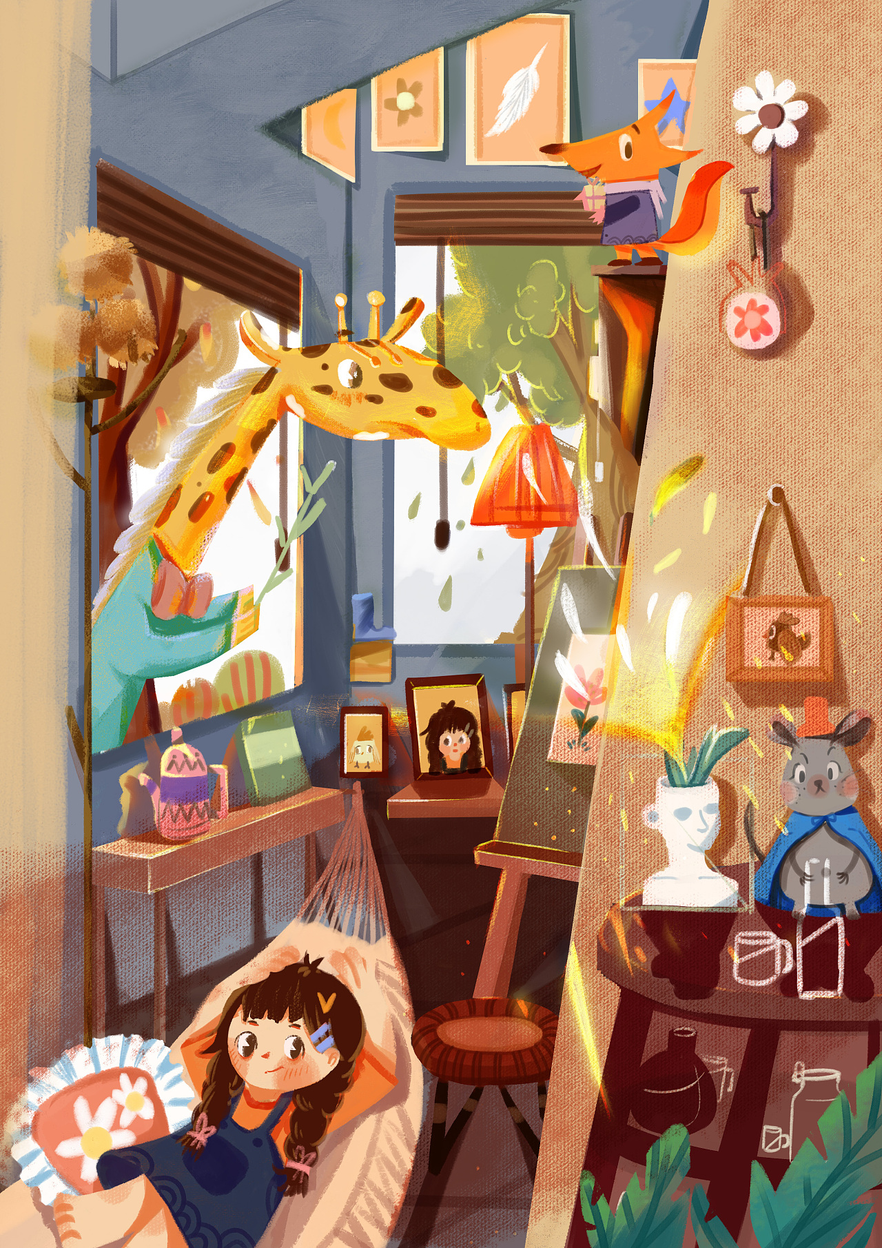 温馨插画动物小屋