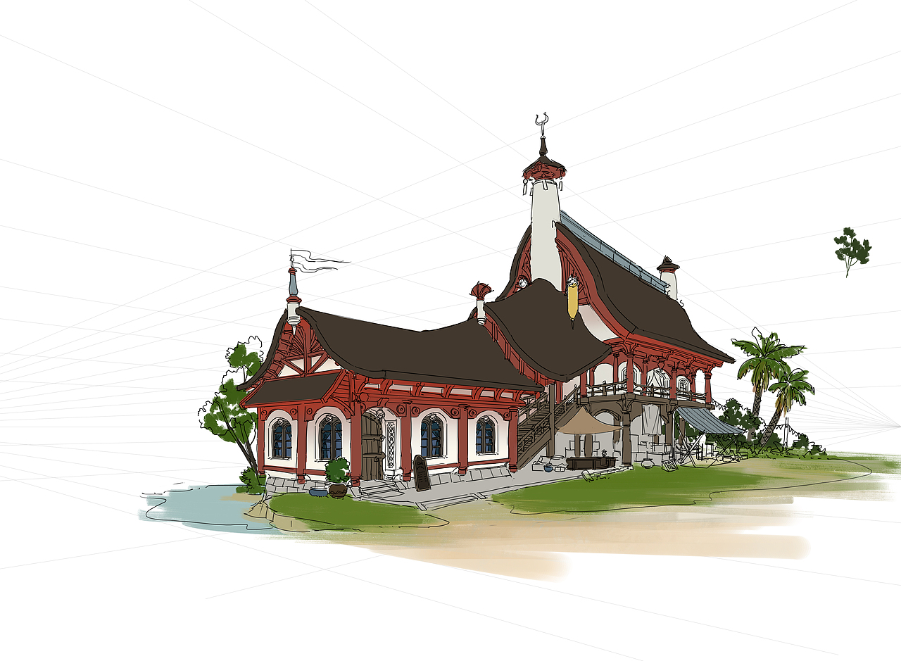 洛克猴（杜震）混合建筑设计课范步骤图（图ZMTE5MjM4NTQ0） - 概念设定 - 站酷设计师艺数绘CG原创素材 - 站酷ZCOOL