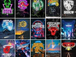 第一次尝试霓虹灯风格的NBA球队标志,图侵删