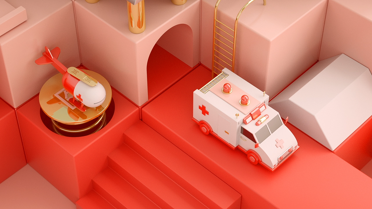 C4D临摹-卡通Q版救护车场景动画（图ZMTQxODc1MTIw） - 动画/影视 - 站酷设计师ghost101原创素材 - 站酷ZCOOL