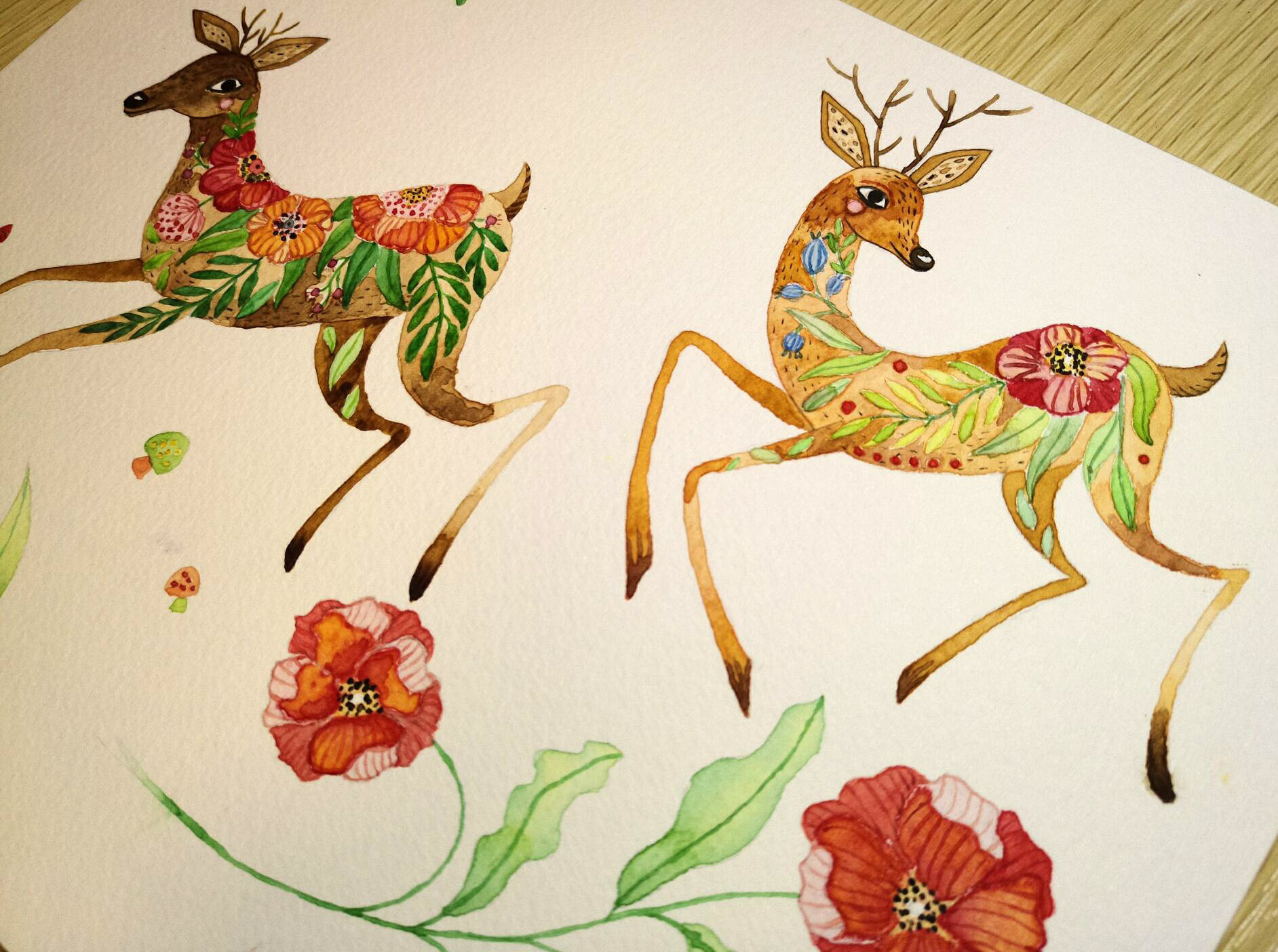 小鹿画法水彩图片