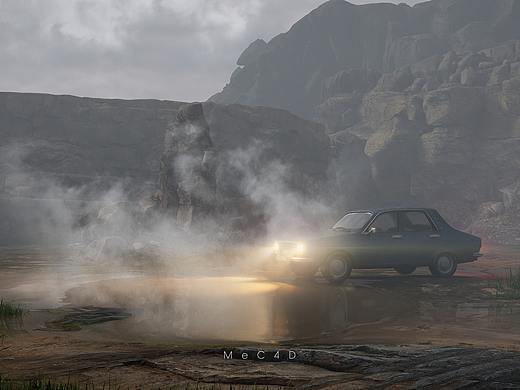 几张CINEMA 4D风景CG练习——《采石场》