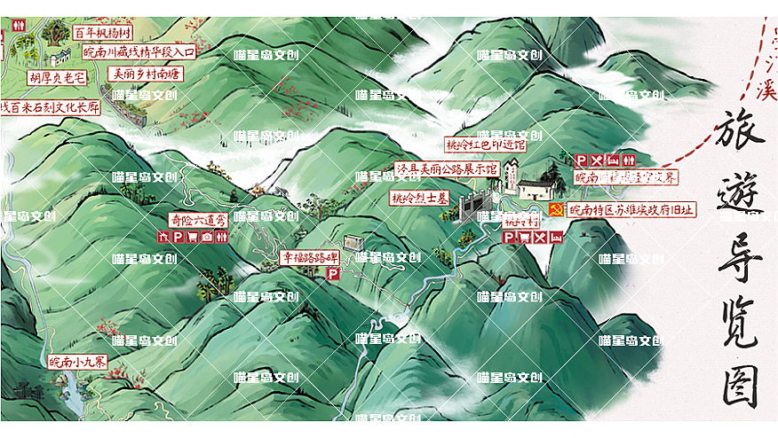 这是我近期比较喜欢的一张地图——汀溪旅游手绘地图（图ZMjQ5NTE5NTUy） - 商业插画 - 站酷设计师喵星岛文创原创素材 - 站酷ZCOOL