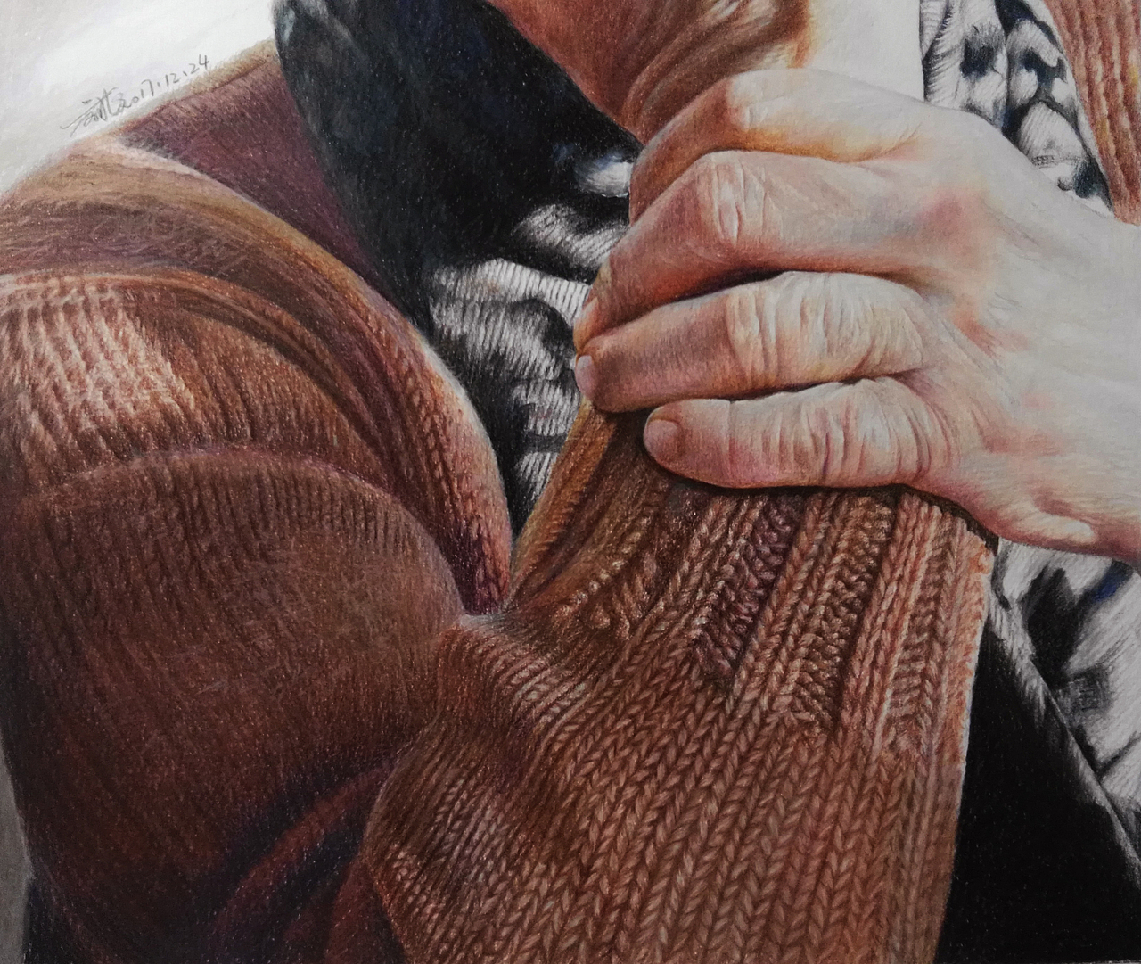 写实彩铅作品《奶奶》