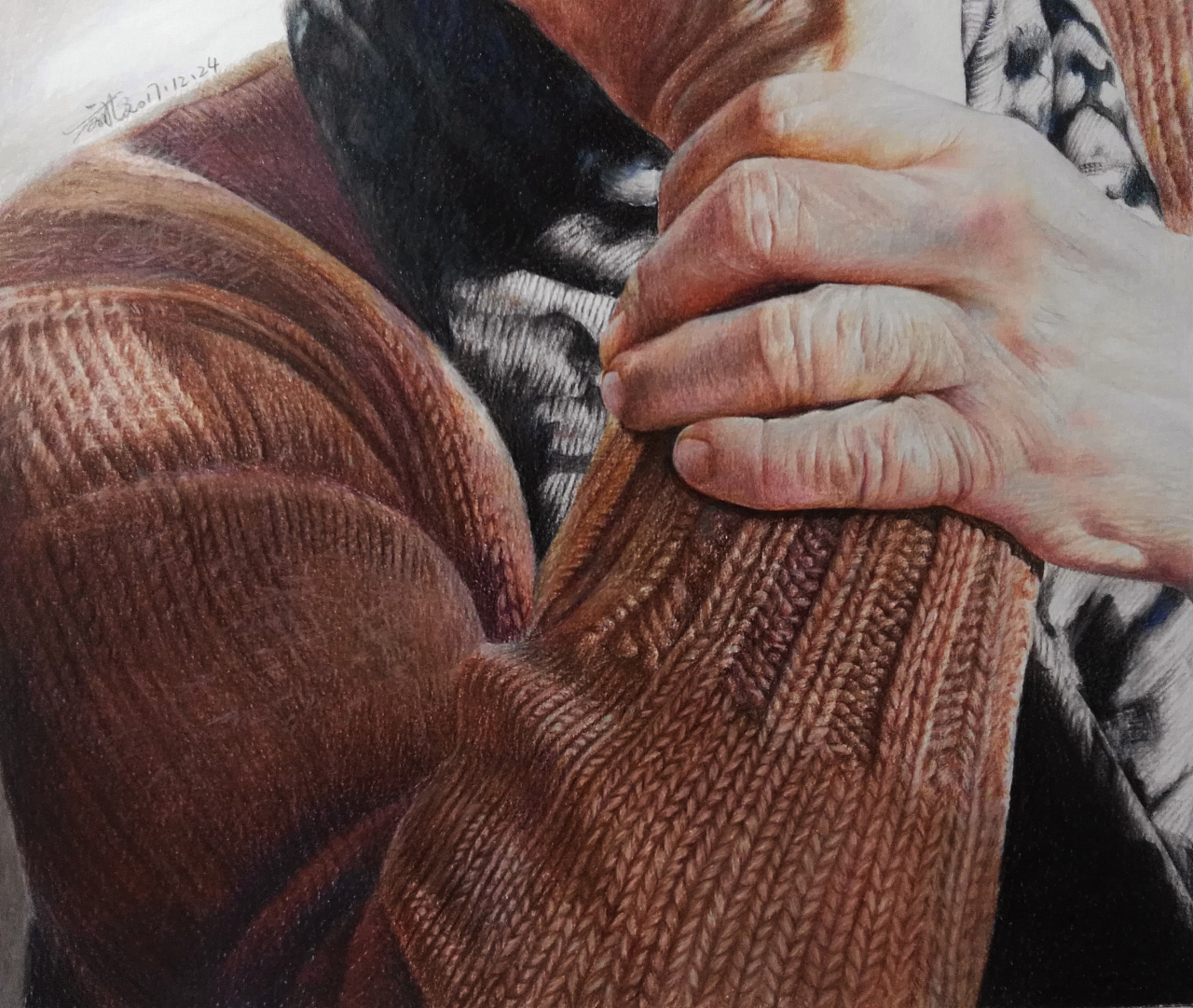 写实彩铅作品《奶奶》