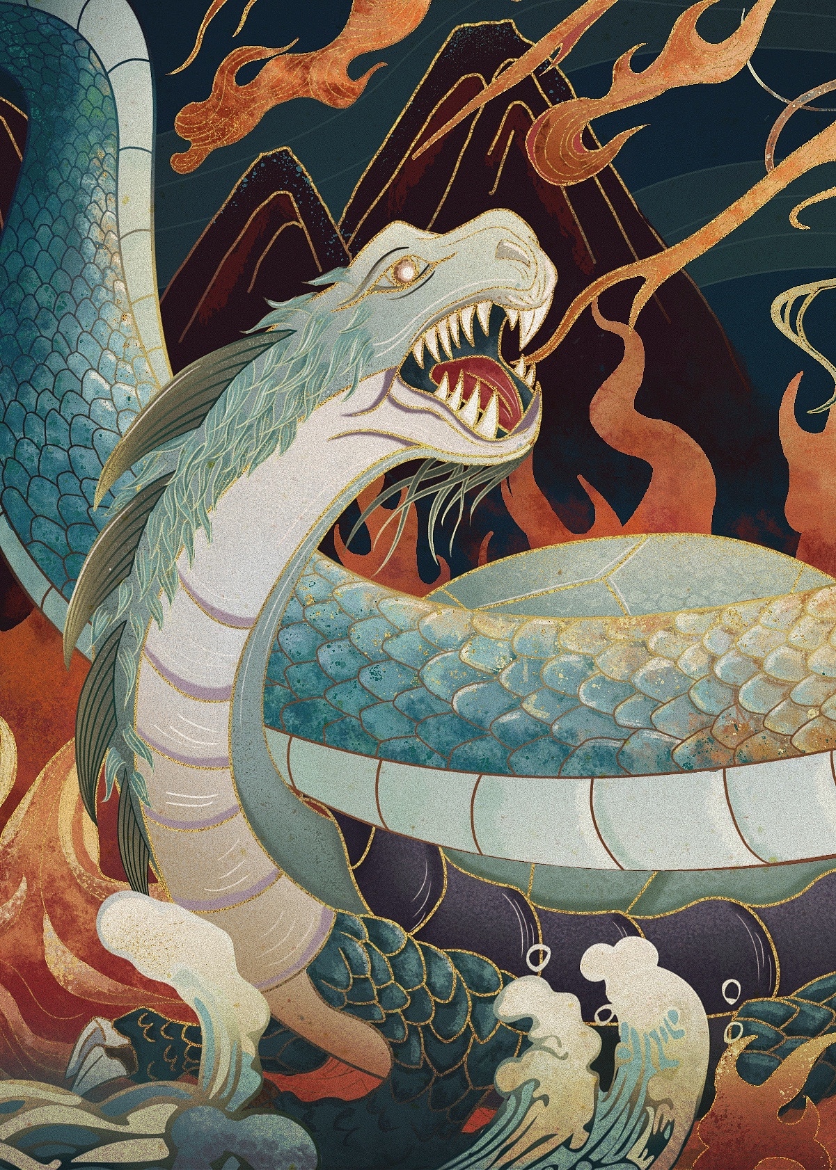 原创国风商业插画中国神话故事系列——女娲补天