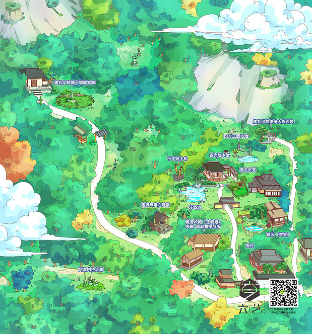 手绘地图合辑h5全域旅游景区园区酒店卡通导览图插画