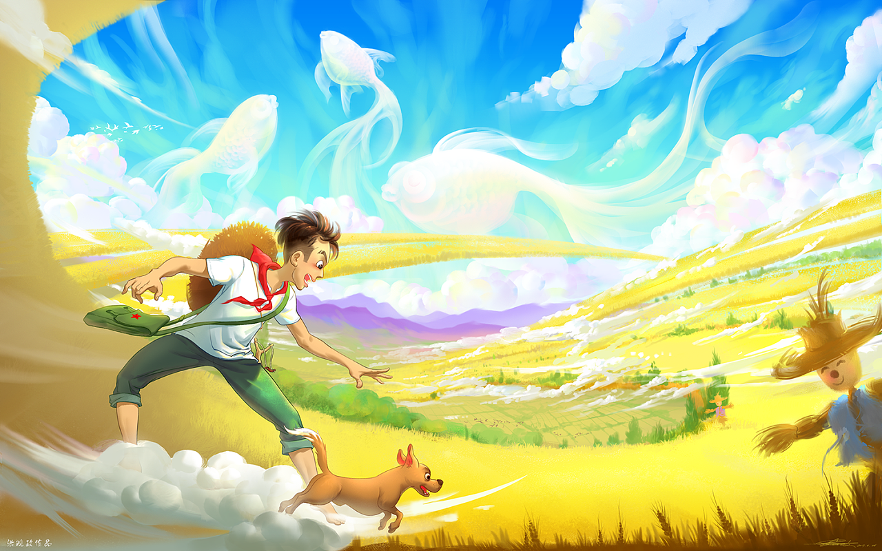 童年暑假金色麦田