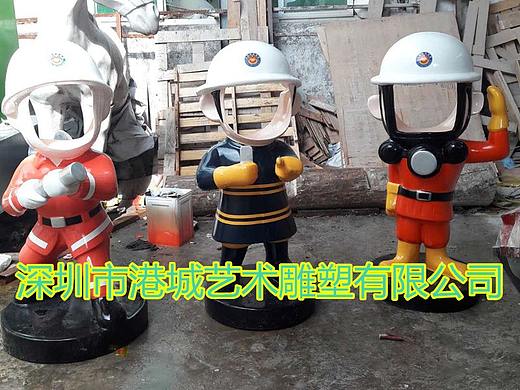 社区消防安全教育大计玻璃钢卡通消防员公仔雕塑道具