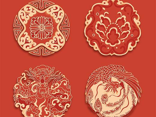 中国风传统装饰纹样——靛蓝/绯红/石青