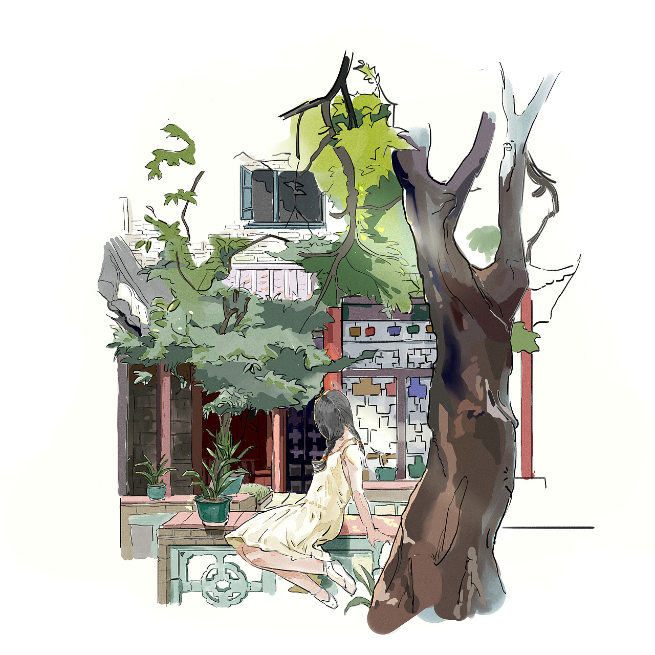 手绘场景插图(可园)