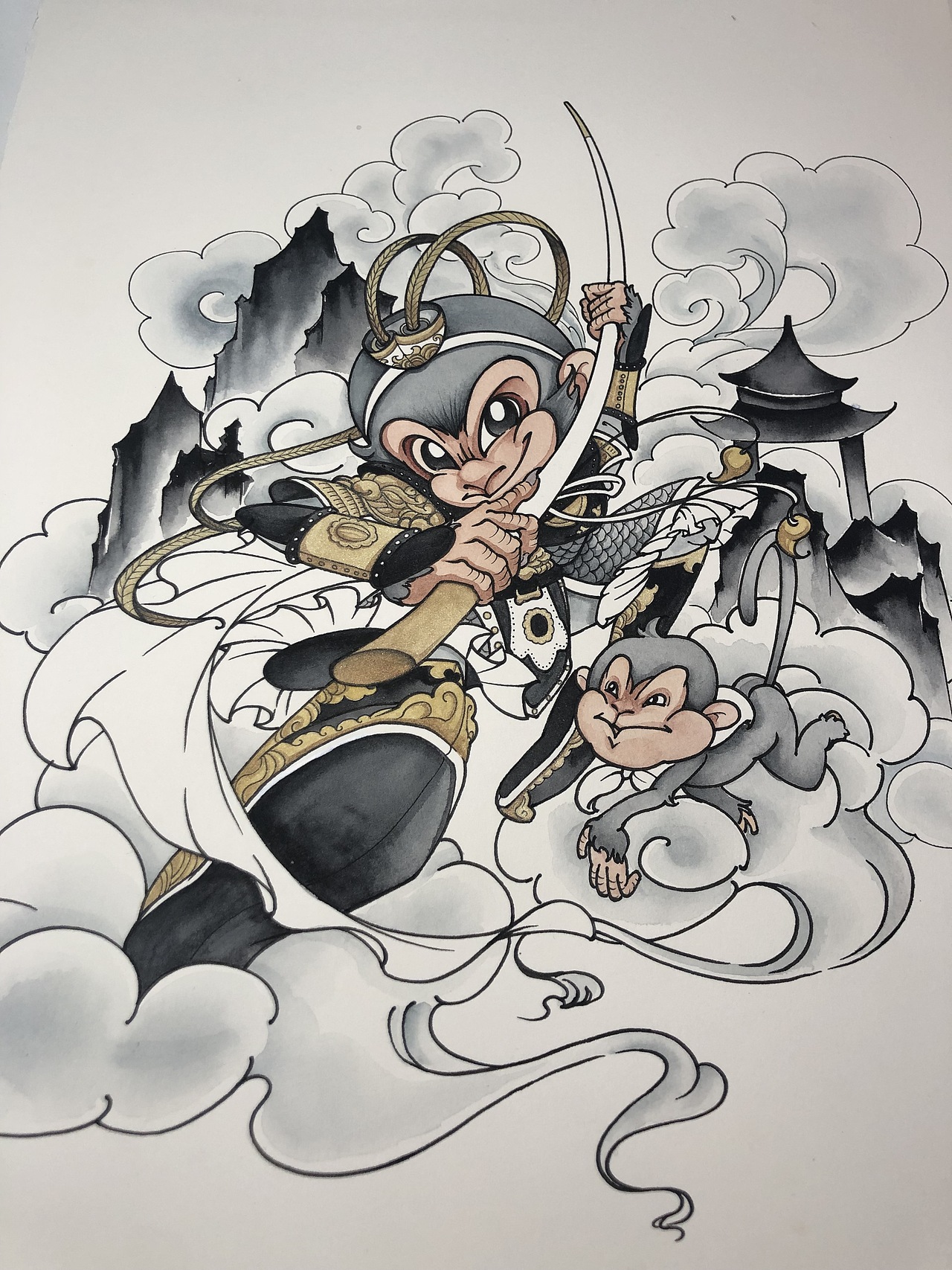 【纹身手稿】小腿外侧的水彩大圣（图ZMTc5NzQxNDQ0） - 艺术插画 - 站酷设计师二口巾几点原创素材 - 站酷ZCOOL