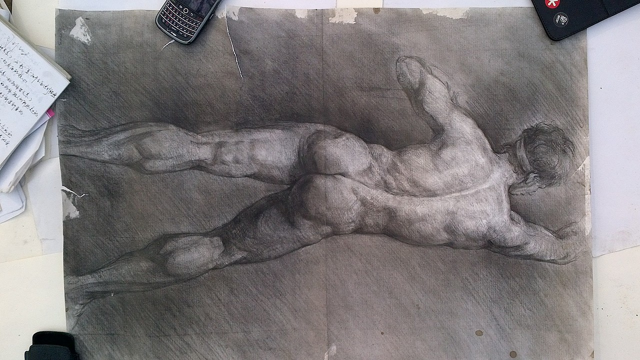 用2开的纸张临摹的b5的一张图片&nbsp;&nbsp;炭精条/2007.11.23