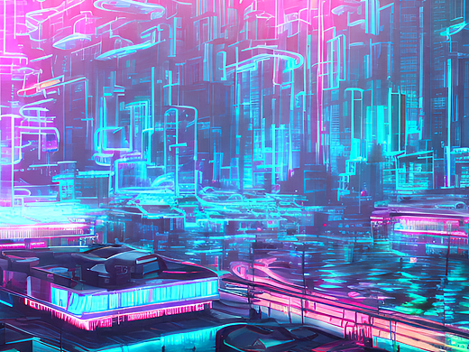 #站酷梦笔#霓虹灯，未来城市，科技，赛博朋克，高楼大