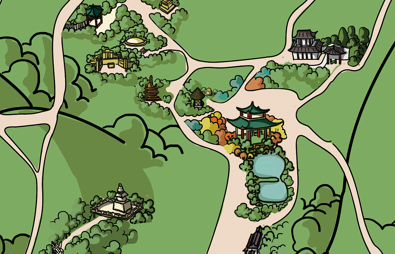 岳麓山手绘地图未完稿局部