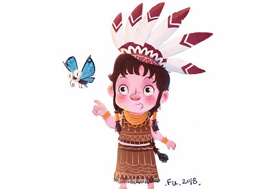 印第安小女孩绘画过程