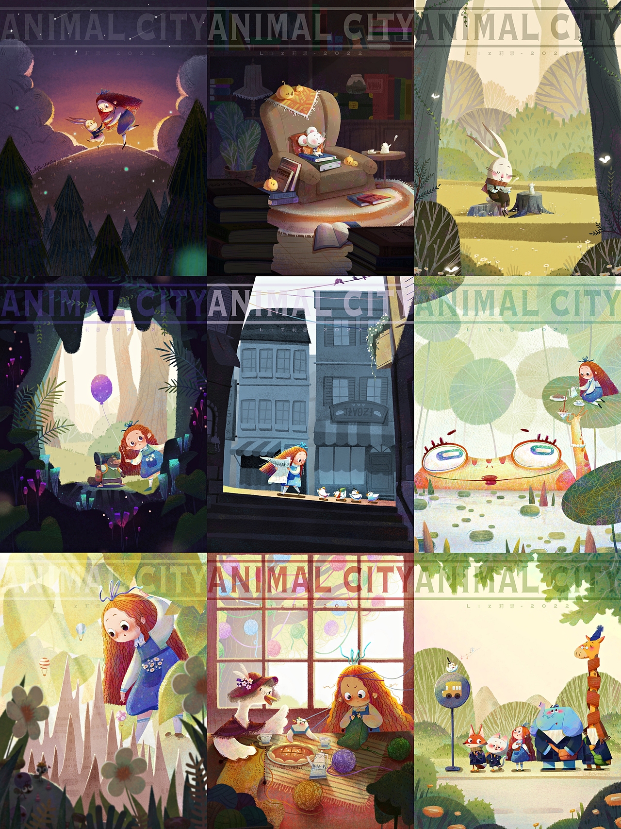 《动物城》系列是讲述小女孩克莉丝闯进动物世界，这里的动物们都有怎样的生活呢？
绘画工具:iPad pro<br>绘画软件：procreate