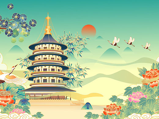河南洛阳明堂天堂景区矢量插画
