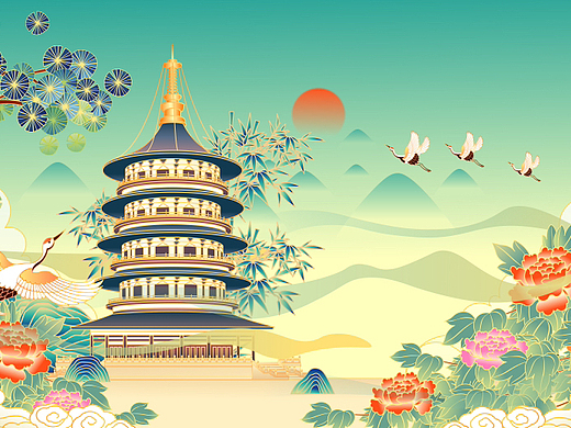 河南洛阳明堂天堂景区矢量插画