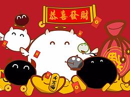 黑白氣泡新年壁紙