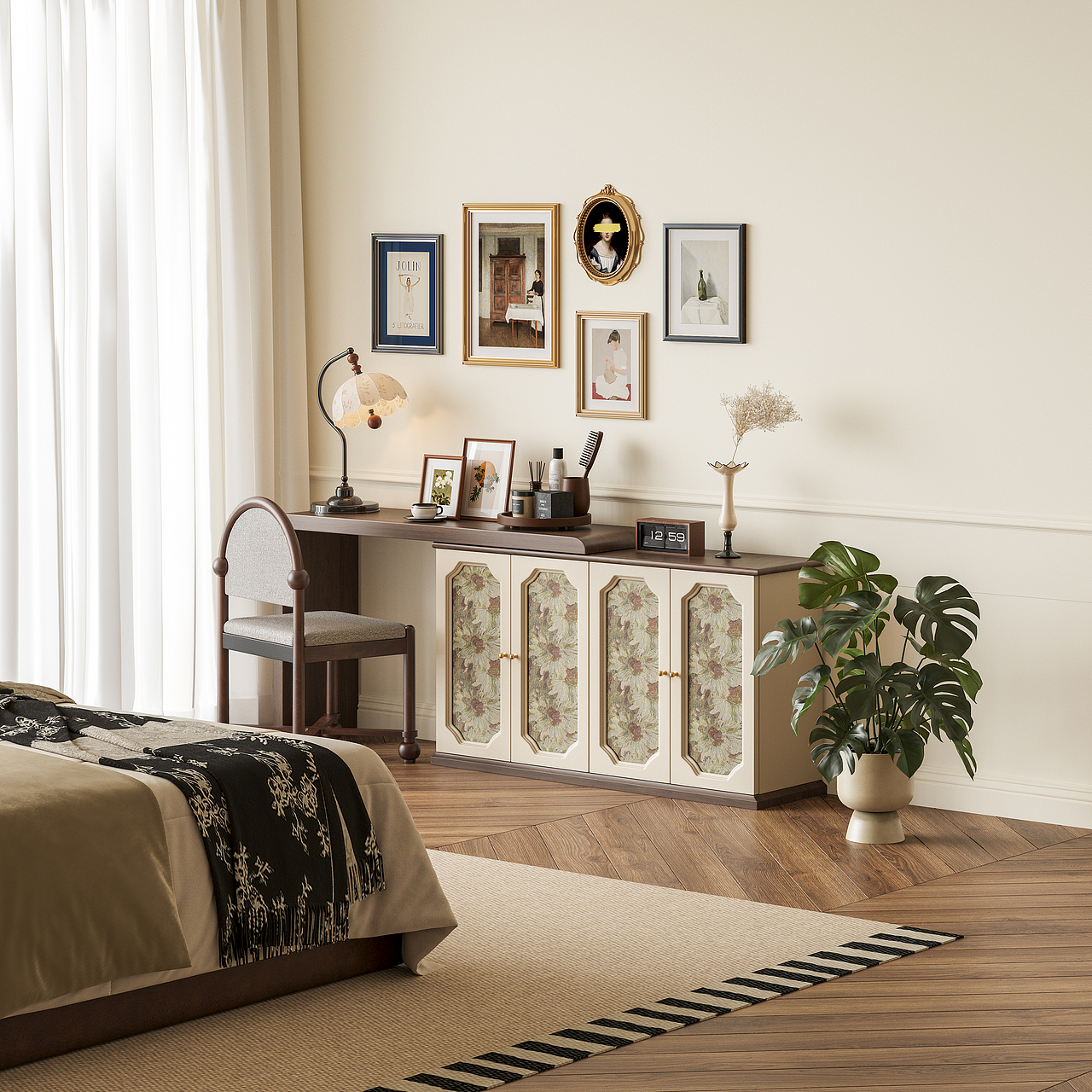 中古印花伸缩梳妆台