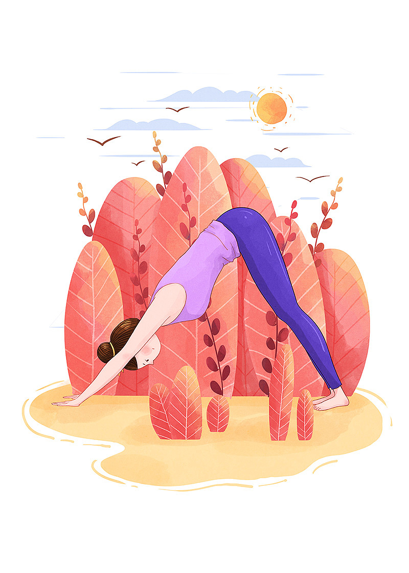 秋天瑜伽插画图片