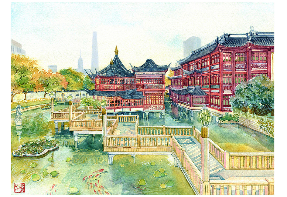 手绘城市系列——《新版上海》