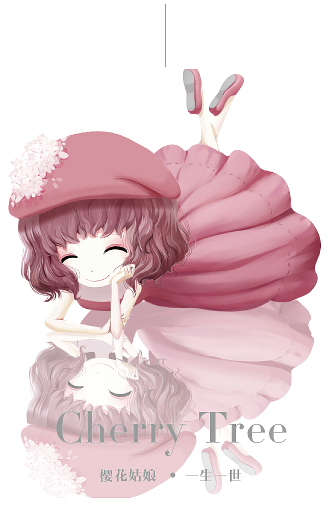 bjd插画花花姑娘倒影樱花姑娘浪漫极致