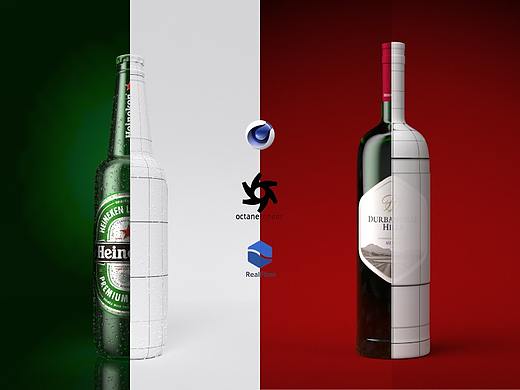 啤酒/红酒/可口可乐/豆浆机商业产品建模及细节渲染