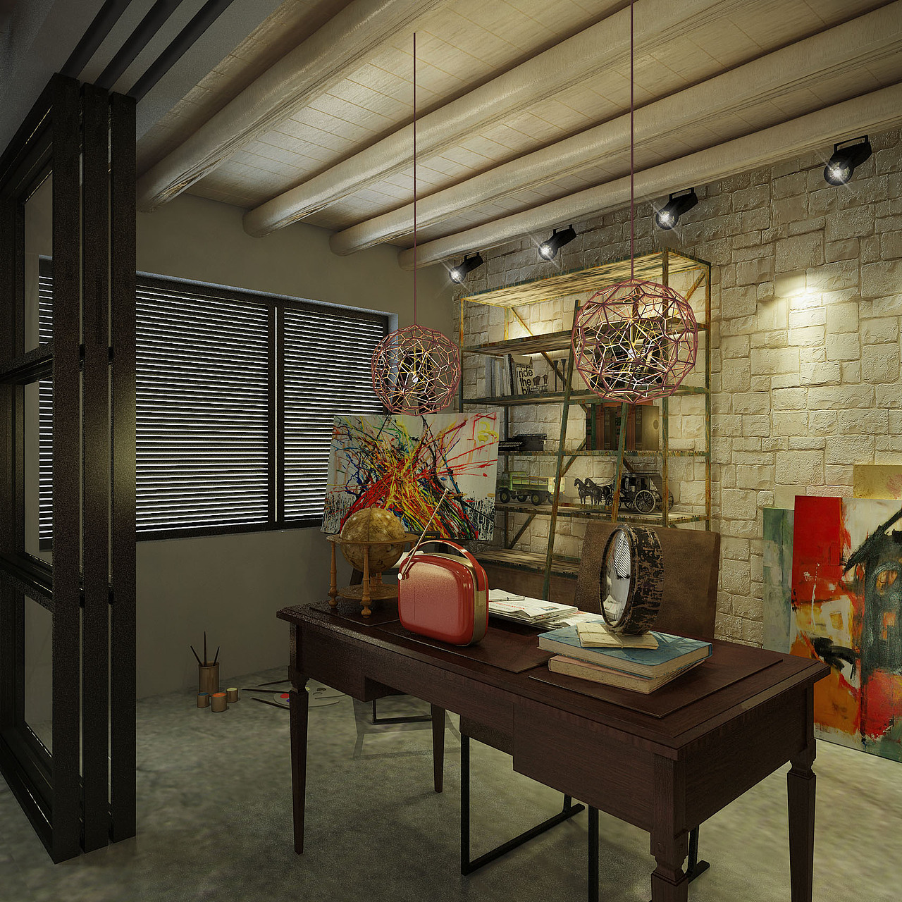 工业风客厅,书房