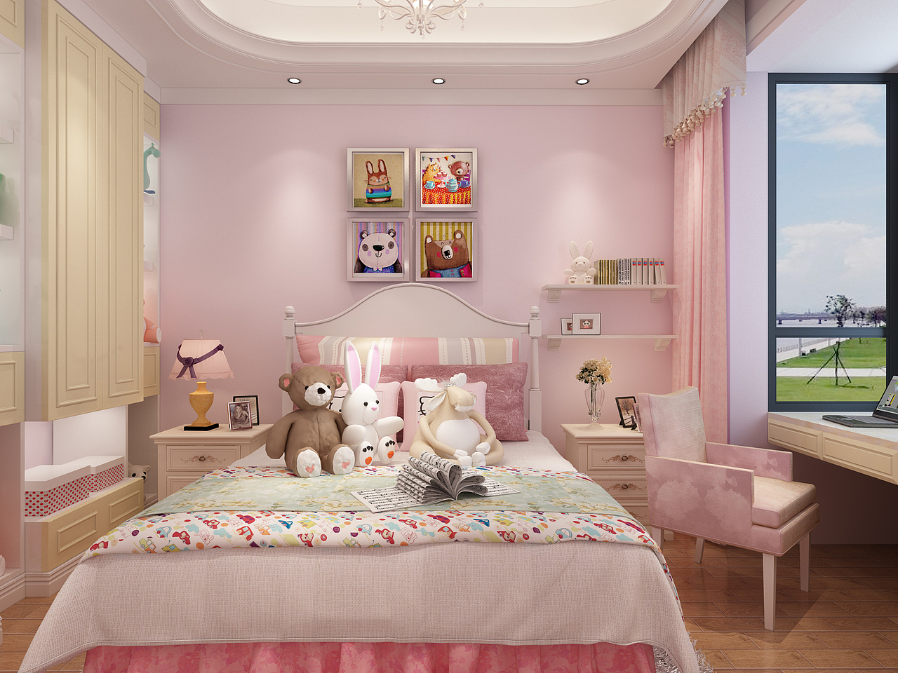 粉色系儿童房