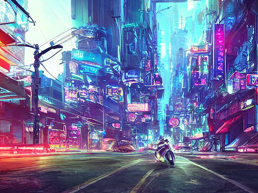 #AI创作实验室#摩托霓虹城市