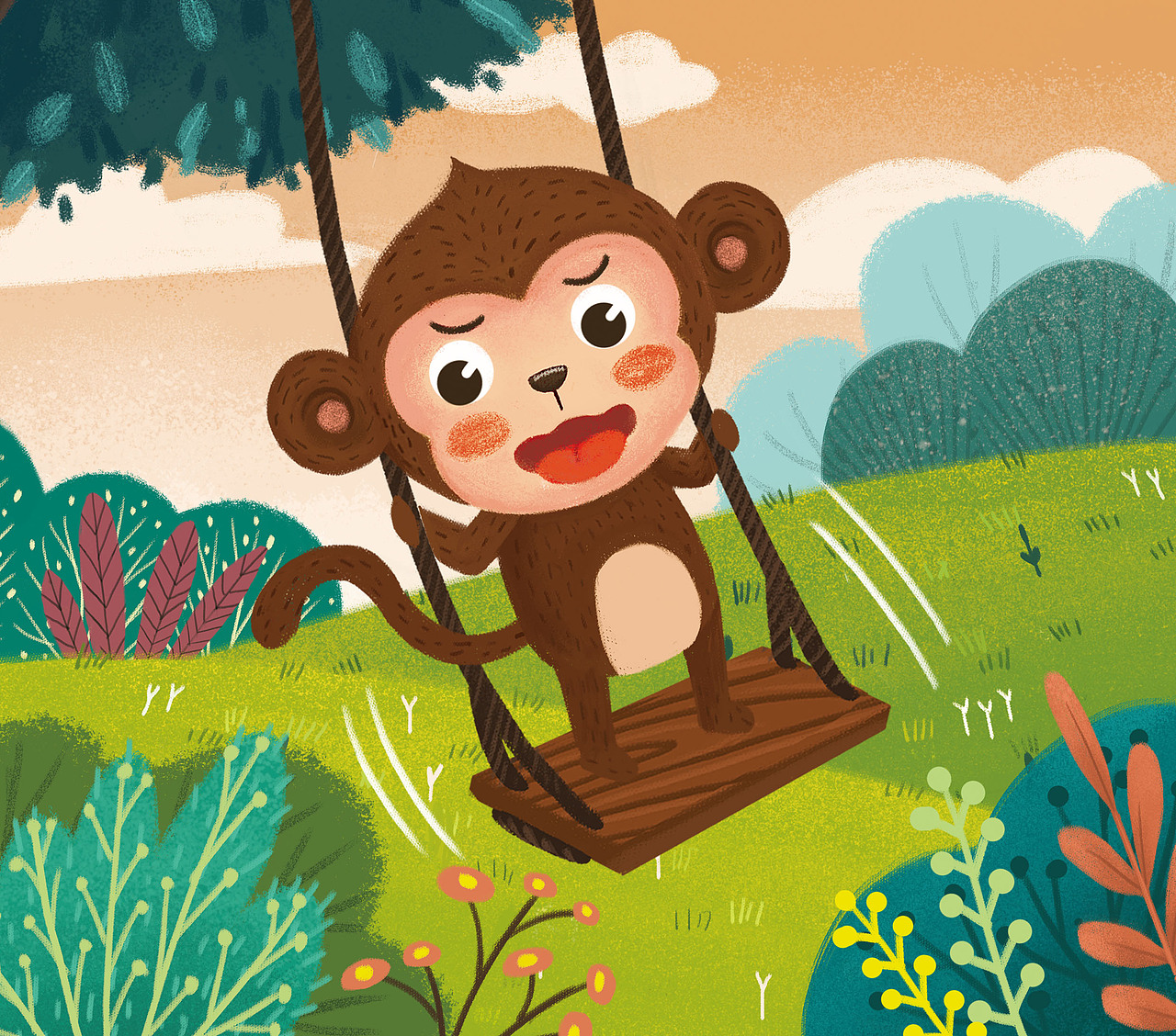 《荡秋千》（图ZMjQwOTQ5NjA4） - 绘本 - 站酷设计师荞麦hui原创素材 - 站酷ZCOOL