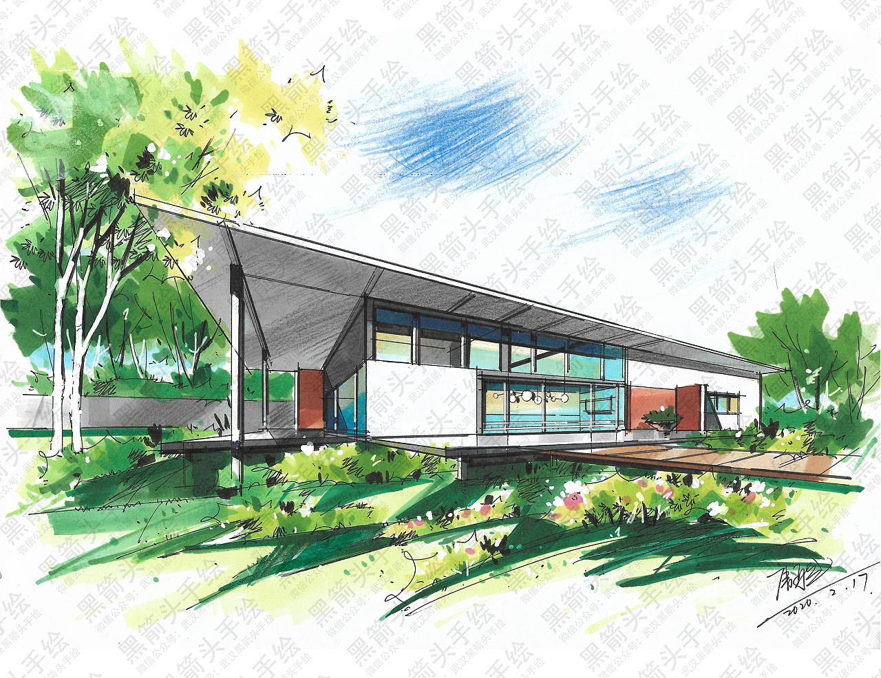 武汉黑箭头手绘·环境艺术设计考研优秀手绘作品分享