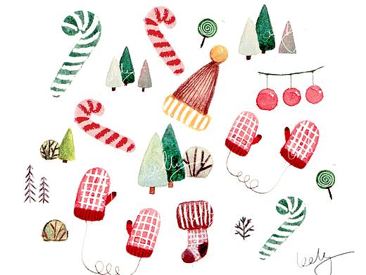 圣诞节水彩小元素