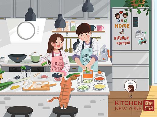 豆子酱x厨房有约  情侣插画-厨房系列