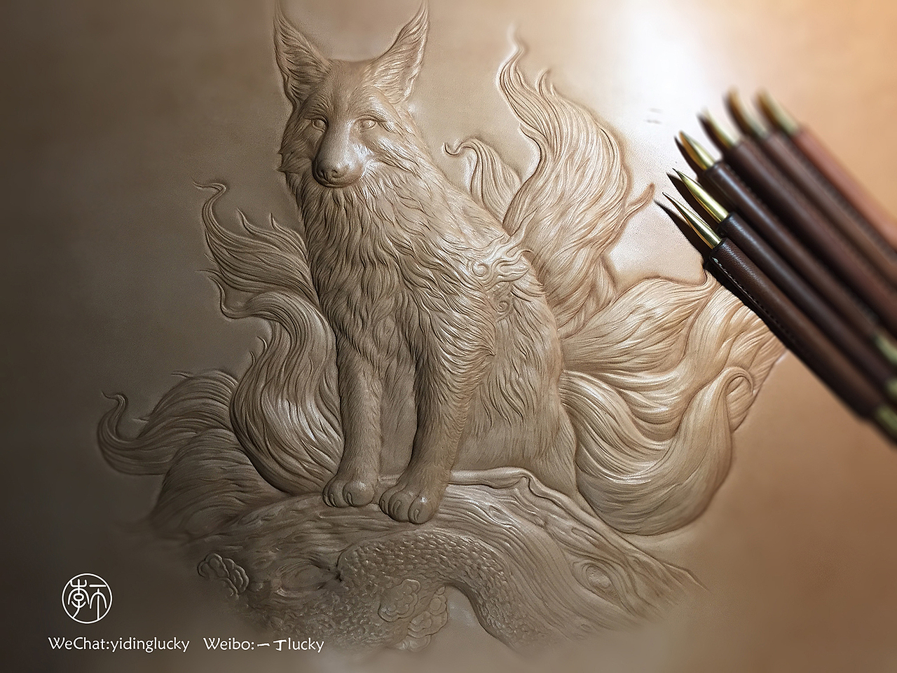 皮塑皮雕作品《九尾狐》（图ZODEyMjQwNjQ=） - 工艺品设计 - 站酷设计师一丁lucky原创素材 - 站酷ZCOOL