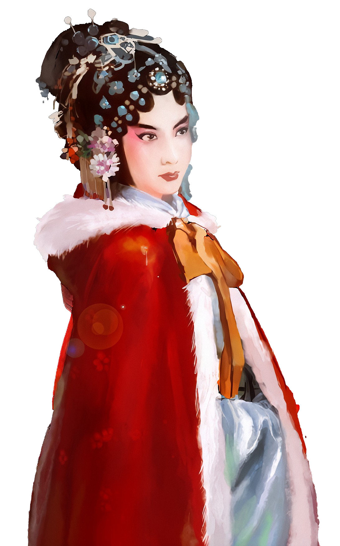 手绘红披风京剧戏曲古典美女头饰