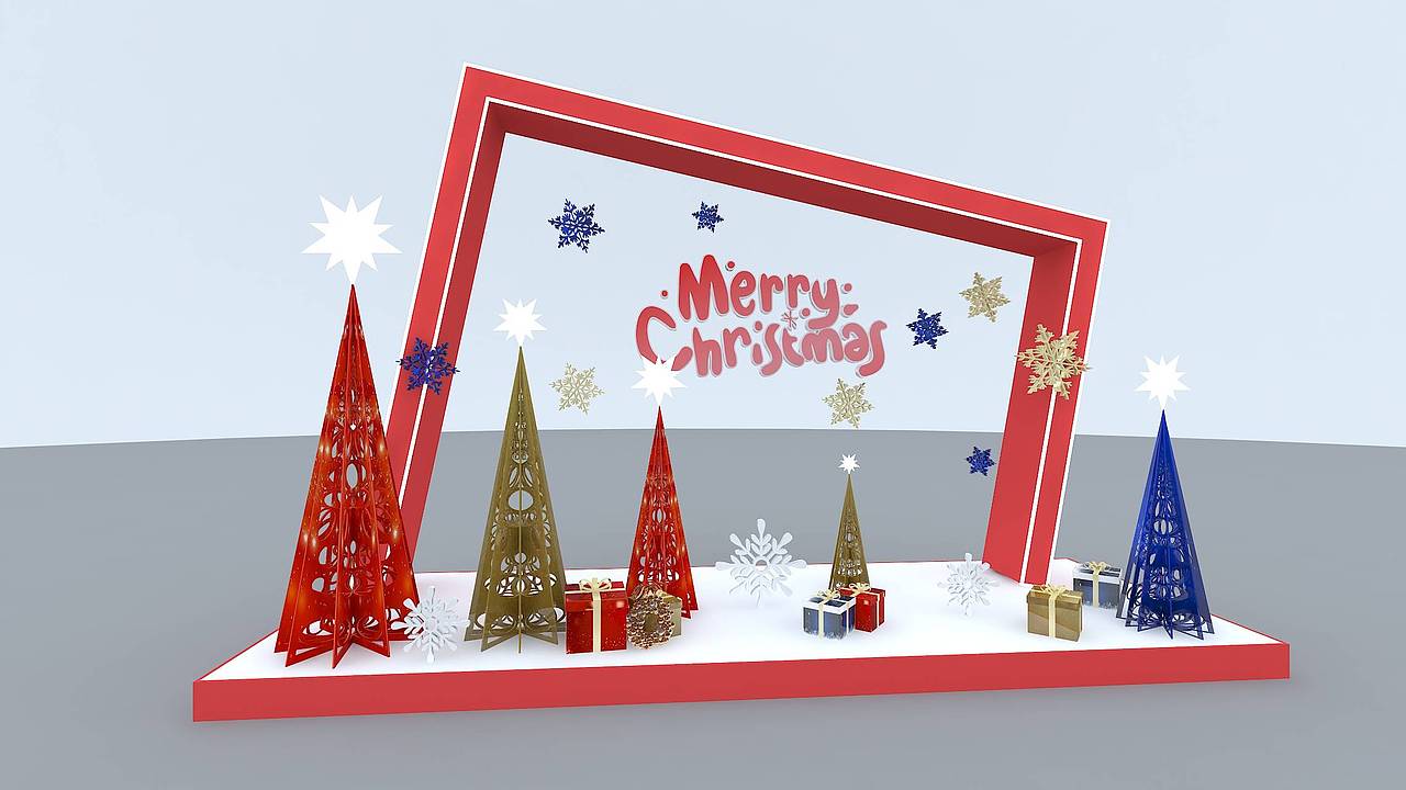 圣诞节美陈设计dp点设计圣诞树雪人